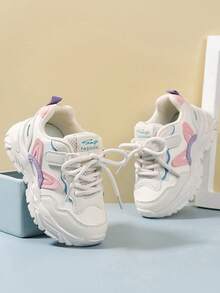 儿童运动鞋，女童真皮魔术贴多功能休闲厚底运动鞋，中童及大童轻便跑步鞋，婴儿软底幼儿鞋 - 粉色 - 查看 3