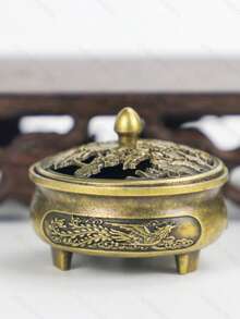 1个帝王龙凤香炉，锌合金莲花罩，专用于香棒，宫廷香氛套装，婚礼及乔迁之礼，非物质文化遗产雕刻工艺，奢华香氛艺术礼盒 - 蓮花蓋龍鳳爐 - 查看 2