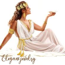 15 Pcs Greek Goddess Costume Accessories Set Golden Laurel Leaf Crown Upper Arm Cuff Coil Bracelet Hair Headpiece Artificial Leaf Drop Earrings Necklace Toga Waist Belt Women Elegant - 經典的 - 查看 7