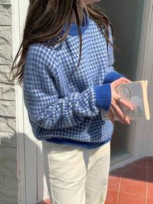 Dentro y fuera de los dos desgaste coreano jersey estudiantes sueltos viento perezoso Pullover suéter de punto tops Jersey versátil de estilo coreano para otoño/invierno, ideal para combinar con otras prendas, de corte holgado y estilo estudiantil, con mangas largas. - azul real - Ver 10