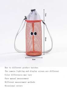 1pc Cute Big Eye Drawstring Closure Water Bottle Bag, Shoulder Crossbody Mesh Cup Holder - Multicolor - View 9