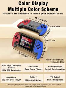 1pc New Large-Screen Game Console With 500 Classic Retro Games Nostalgic Red And White Machine Can Be Played By Two People And Can Be Connected To The TV For Screen Projection. Portable Travel FC Portable Handheld 3.5-Inch Screen Rechargeable Birthday Holiday Gift For Young Men And Women - Multicolor - View 3
