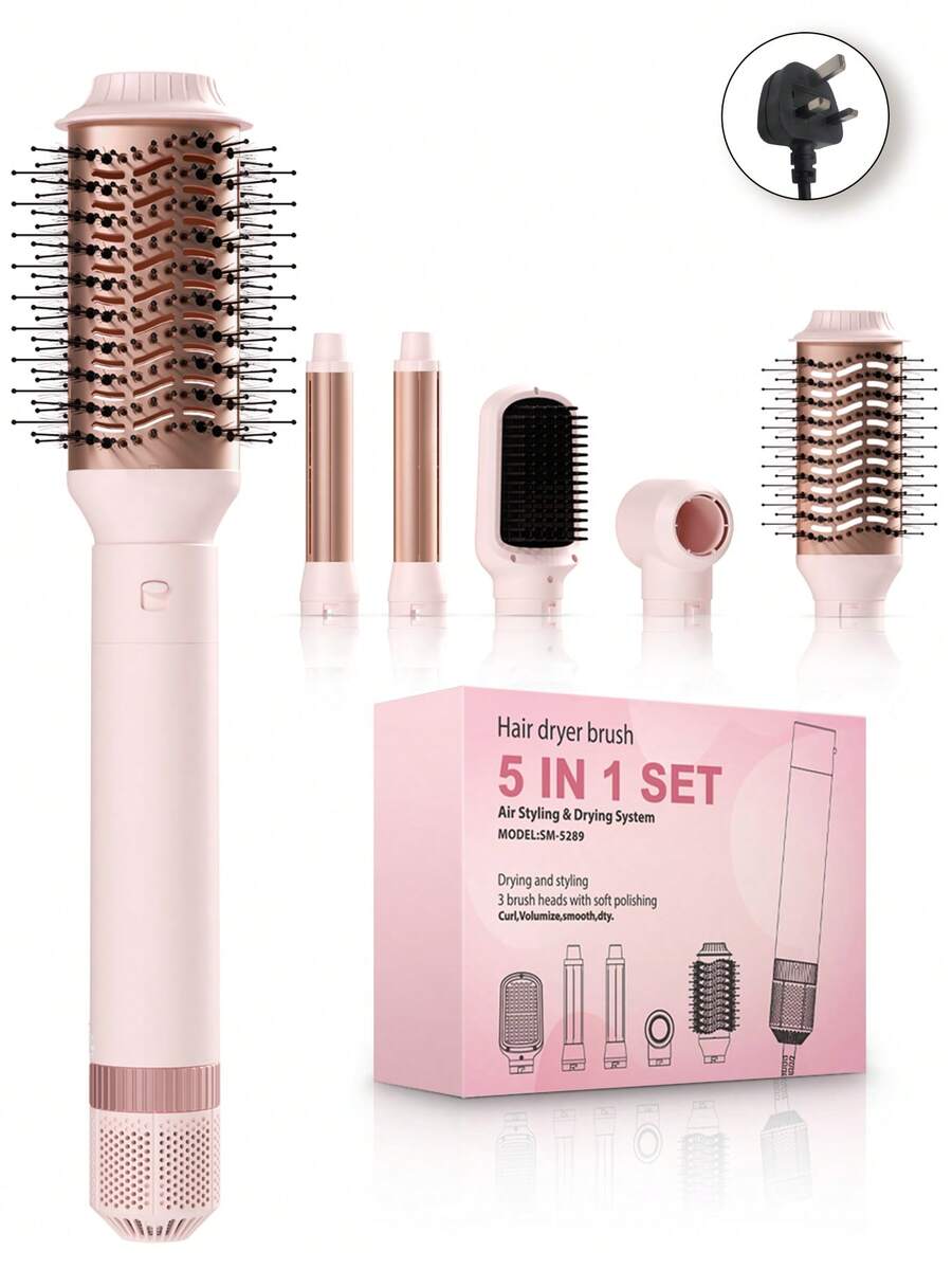 多功能造型工具，五合一造型套装，带来多样化的造型体验，集吹风机、旋转卷发棒、吹风梳和直发梳于一体，轻松满足您的所有造型需求。电机转速高达33000转/分钟，快速吹干头发，三档风速调节，不拉扯、不缠绕，卷发梳不卡发。 - 英規插(220-240V) - 查看 1