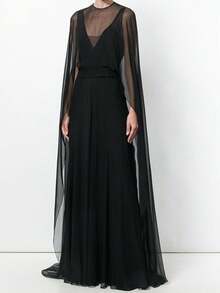 Women High Low Cape Chiffon Shawl Capelets Bridal Bridesmaid Cover Up Poncho Omen Chiffon Shawl Cape Mesh Sheer Poncho Top Capelets For Evening Dress Shawl Wraps Cover Up Wedding Party - 黑色 - 查看 3