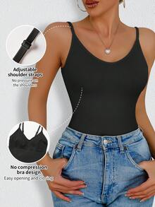 Women Seamless Shaping Top, Sexy Deep V-Neck, Bodycon, Backless, Waist & Tummy Control, Camisole, No Bra Pad