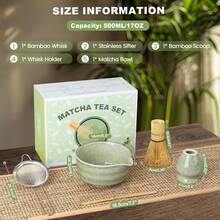 Matcha Whisk Set,Ceramic Matcha Kit Set Includes With Spout, Whisk,Holder,Bamboo Scoop Sifter,5 Pcs Matcha Tea Kit Matcha Lovers, Ideal Gift , Birthday (Green) - màu xanh lá - Xem 5