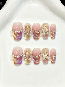 10片装短款棺材形手工按压式美甲贴片，适合派对和日常佩戴，多种颜色可选，彩虹色，闪亮耀眼，圣诞祝福。易于佩戴。10片装Y2K风格手工按压式美甲贴片，闪亮夺目，适合女孩和女士在节日派对和日常佩戴。手工按压式美甲贴片。 - 彩色 - 查看 9