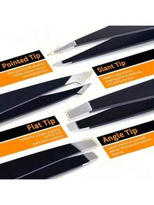 6件套眉睫修容套装，包含4把镊子、1把修眉剪、1把睫毛刷，专业眉睫塑形美容工具，小巧便携，适合家庭和商业用途（黑色），化妆品，价格实惠，可用于房间装饰、梳妆台、旅行、卧室、化妆配件、镊子，1套 - 彩色 - 查看 3