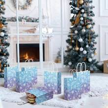 Set de 5 piezas/10 piezas, bolsa de regalo con diseño de copos de nieve, bolsa de papel con copos de nieve, bolsa de regalo para recién nacidos, baño de princesa, holográfica azul, para dulces y aperitivos con asa, para suministros de fiesta de cumpleaños y maravillas - Multicolor - Ver 8