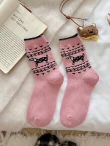 1/2/5 Pairs Women Dachshund Pattern Interesting Comfortable Versatile Warm Wool Blend Mid-Calf Socks - Multicolor - View 10