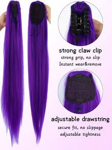 32英寸紫色长直马尾辫，合成纤维抽绳/发爪夹式马尾辫，可拼接式接发，女士直马尾辫 - 彩色 - 查看 5