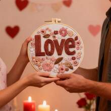 Valentines Day Embroidery Starter Kit Letters Flower Hand Stitch Craft Learning Set Present - Burdeos - Ver 2