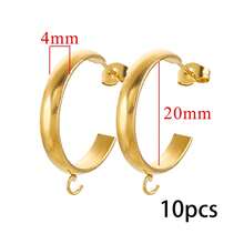 6/10件/批 金色不锈钢C形耳环制作配件钩连接器耳环底座耳钉组件零件散装DIY珠宝配件耳环 - C形耳環 - 查看 10