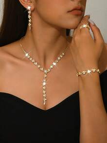 1set Fashionable Jewelry Set Including Necklace, Earrings, Bracelet, Stretch Ring For Women's Daily Wear