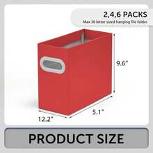 Collapsible File Organizer Box With Handle – Cardboard Hanging File Folder Storage Crate For Desk, Office, Schoolsss, Or Home – Colorful Portable Filing Box, Document Organizer, Magazine Holder,LetterSize-2Packs,Red - Red - View 3