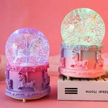 QY- Musical Snow Globe 3.94 Inches Glass Snow Globe With Music Color Changing Cute Automatic Snowfall Music Box Gift For Girls Granddaughters Birthday Christmas New Year Purple -9608 - Màu tím - Xem 5