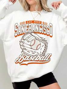 San Francisco Baseball Jersey Hoodie & Pullover Sweatshirt - 90s Retro & AT&Park Design, White & Orange Casual Winter Wear, Washable Fan Apparel SF Giants Games - 白色 - 查看 2