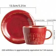 DKiln-Changed Glaze Cappuccino Cups With Saucers 7.4oz - Handmade Ceramic Espro Coffee Cups Set Of 4 Microwave  For Art Lovers And Home/Cafe Use Red - 紅色 - 查看 3