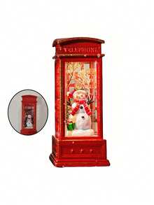 1pc-Christmas Style Led Tea Lamp Festive Christmas Phone Booth Decoration With Santa, Snowman,Tree Scenes Battery Operated, Illuminated Red Cabinet For Holiday Fireplace Or Cabinet Display,Christmas Parties Decoration,Candleholder, Night Light, Table Ornament,Christmas Gifts,Christmas Decorations,Hexagonal Lantern, Night Light, Decorative Light, Mood Light