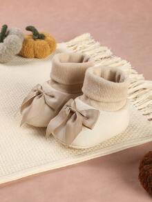 1双女婴软底甜美学步鞋，保暖螺旋绒内里，防滑，适合秋冬季穿着 - 杏色 - 查看 4