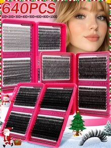 640片装单根假睫毛，D卷度，10-16mm，DIY睫毛簇，30D+40D+50D+60D+80D+100D防水假睫毛，亲肤材质，放大双眼，轻松打造自然眼妆，可重复使用，适合新手