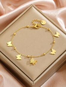 1pc Fashion And Popular Golden Plated Sandblasted Butterfly Bracelet For Girls Delicate Sweet Party Festival Dates Jewelry For Daily Decoration And Kids Birthday Gift