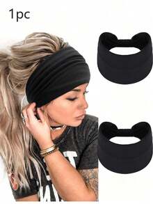 1 件黑色宽头带吸汗带，适用于运动、瑜伽、跑步和健身配件、女士发饰、美发工具、美容配件、女士卷发配件、秋季、旅行、美发工具、女士配饰、发饰、秋季、头发、发饰、女士发饰、旅行、发饰、女士配饰、发饰、女士发饰、美发工具、发饰、东西、美容配件 - 黑色 - 查看 6