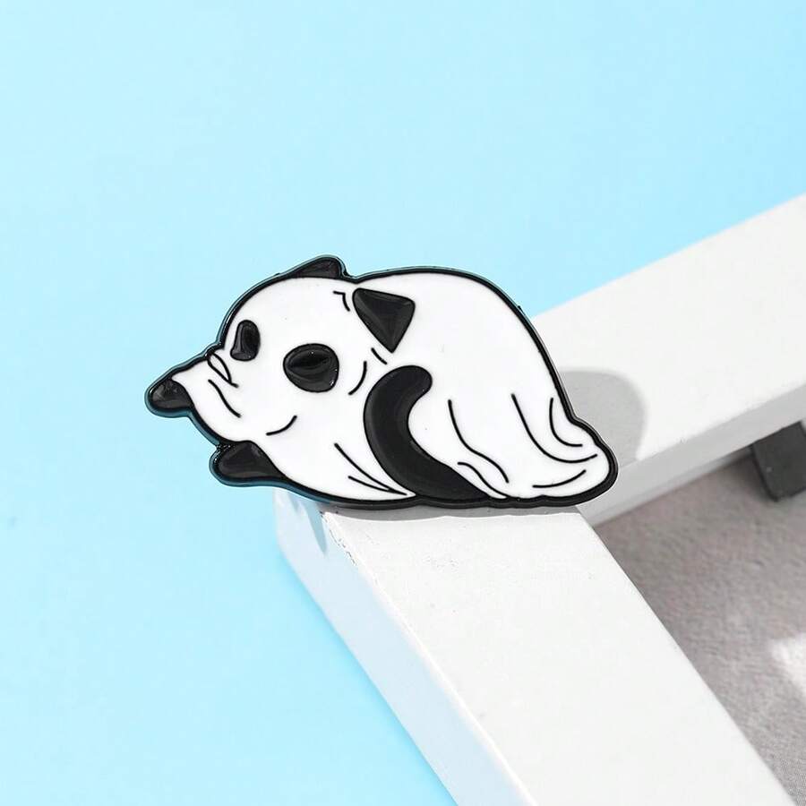 Ghost Cat Enamel Brooch Pin Fashion Decorative Brooches Ornaments Lapel Bag Badges Jewelry Gifts - Black and White - View 1