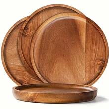 4 Wooden Pallets, Round Acacia Wood Plates, Not Easily Broken, Lightweight And Easy To Clean, Suitable For Holding Dishes, Snacks, Desserts, Qiao Qiong Celebration Gifts, The Perfect Choice For Christmas - 黃色 - 查看 10