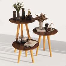 Inaugurates Furniture Side Table And Round Coffee Table Tripod With Toothpick Legs Retro Classic Kit With 3 Units - 鏽棕色 - 查看 8