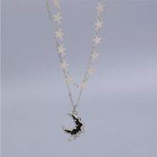 1 Piece - Moon And Star Pendant Necklace. Cute And Cool Girl Style. Small And Unique Collar Chain With A Sense Of Double Hollowed-Out Silver Layered Embellishments. They Are Also Very Suitable As Valentine's Day Gifts And Can Be Worn Alone As An Accessory. - Multicolor - View 9