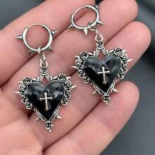 Gothic Heart Earrings, Black With Spikes, Women's Cross, Colors, Punk Rock, Alternative - màu đen - Xem 2