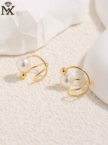 1 Par de Brincos de Pérola de Água Doce em Prata 925, Design de Linha Minimalista, Brincos Personalizados para Orelhas Não Perfuradas, Acessórios Boutique Únicos, Presente para Namorada, Melhor Amiga