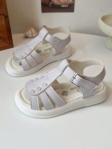 2026夏季新款女童休闲时尚百搭圆头露趾平底凉鞋，学生凉鞋，公主凉鞋，女童平底凉鞋 - 淡紫色 - 查看 4