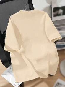 Tween Boy Casual Sports Everyday Commute Minimalist Personalized Letter Print Loose Short Sleeve T-Shirt, Suitable For Spring/Summer School And Outdoor Wear - Apricot - View 3