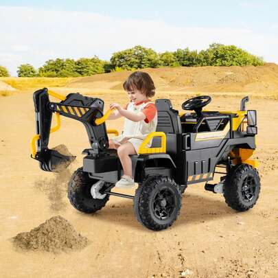 Lifezeal 24V Ride On Excavator, 4WD Electric Truck Construction Vehicle With Remote Control