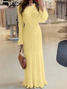Women Sweater Dresses - Yellow - View 9