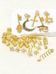 37PCS Gold Hair Jewelry For Braids Loc Jewelry Cross Braid Clips Multi Style Loc Dreadlock Beads Sprial Hair Decoration Metal Hair Cuffs Rings Braid Accessories For Women And Men - Gold - View 3