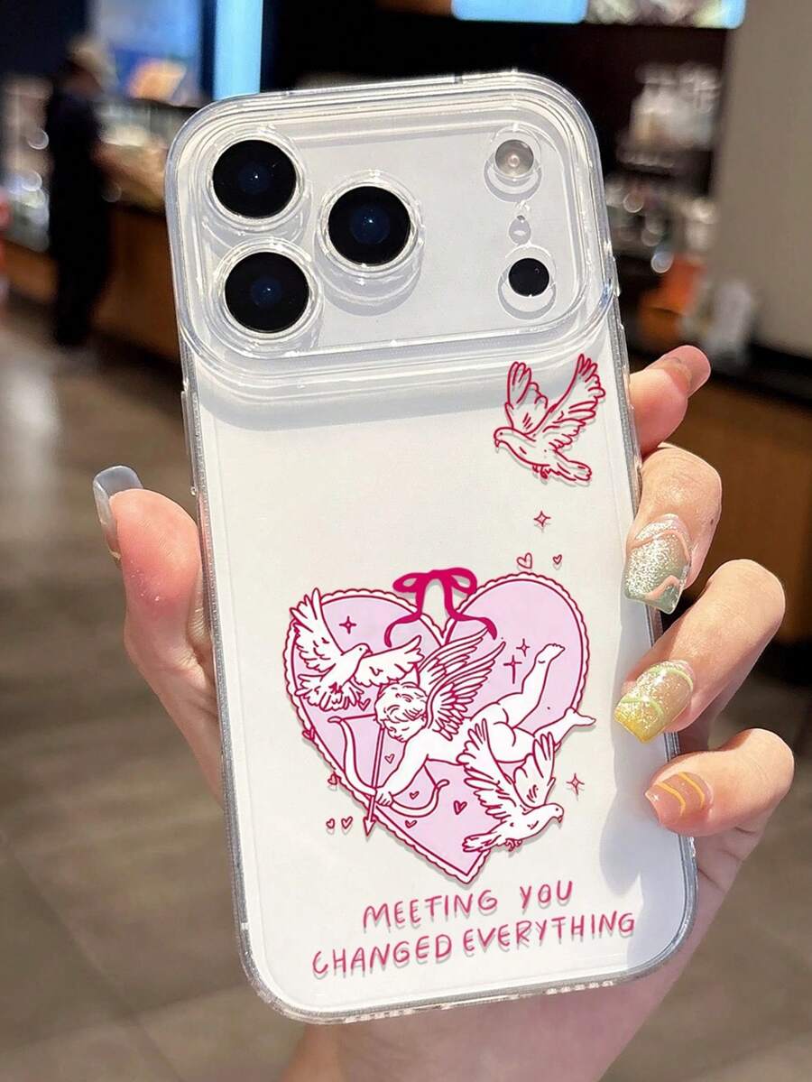 1pc Cupid Themed Unique Transparent Soft Silicone Protective Phone Case Compatible With IPhone 17 Pro Max, 16 Pro, 15, 14, 13, 12, 11 - Clear - View 1
