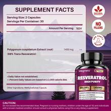 MEGNETA 1450mg High-Potency Resveratrol Supplement | Anti-Aging Antioxidant Support, Free Radical Defense, Brain Clarity & Cellular Energy | Collagen + NAD+ Boost, Gluten-Free For Men & Women | 60 Capsules (30 Servings) - Free Shipping, Quick Ship Items - One bottle - Trial stage - 查看 2