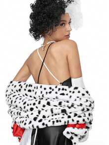 Xale com estampa de leopardo e padrão dálmata (1 peça) / Xale de 155 x 42 cm com peruca de bruxa preta e branca para festas de carnaval, acessório para fantasia de bruxa preta e branca, xale com estampa de leopardo, lenço, capa, peruca de bruxa preta e branca, acessórios para fantasia de baile de inverno, carnaval e Ano Novo. - Multicolorido - Ver 3