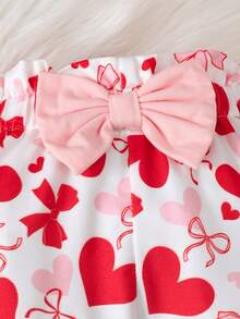 4pcs/Set Baby Girls Valentine's Day Outfit, Includes Cute Letter Print Bodysuit, Heart & Bow Print Pants, Headband & Hat - Pink - View 10