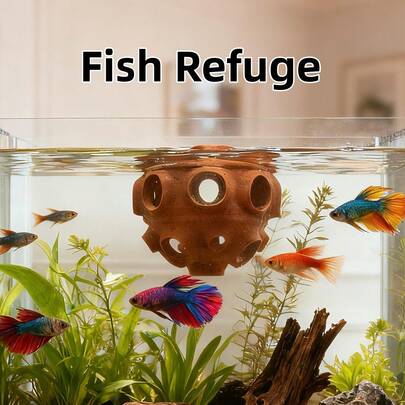 1pc Floating Fish Tank Hideaway Cave Decoration, Durable Plastic Aquarium Decor Accessory - Suitable For Small Fish Tanks, Betta Habitats, Shrimp Shelters, Underwater Tunnels And Caves, Floating Fish Feeding Ring, Betta Hiding Spot And Shrimp Shelter, Aquarium Cave Decor, For Freshwater Fish Hobbyists And Fish Keepers