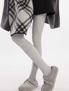 1pc 200G Seamless Grey Fine Ribbed Thermal Lined Leggings, High Waist Slimming, Thick Warm Tights For Women, Autumn/Winter - 200G-thin Fleece - View 10