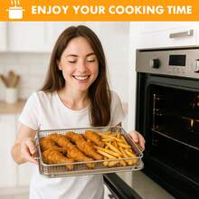 Air Fryer Basket For Oven, Large Stainless Steel Air Fryer Pan Baskets Trays Acessories For Fries Grilling Baking Cooking, 15" X 11" - Silver - View 7