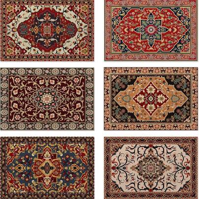 6pcs Boho Ramadan Blessings Linen Placemats - Linen Table Mats Design, Suitable For Eid Celebrations And Home Dining Decor, Machine Washable, Woven Rectangle Mats