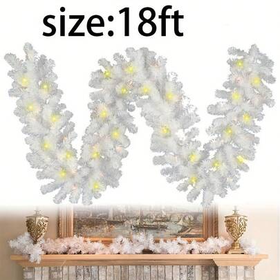 18FT- Christmas Rattan Garland, For Fireplace New Year Decor, Home Stairs Fireplace Front Porch Door Indoor Outdoor Christmas Decor -5.4M