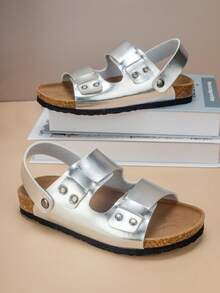 New Spring/Summer Fashion Children Sports Sandals, Leather Belt Double Buckle Design, Boys Casual Outdoor Beach Sandals - Silver - View 2