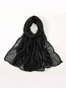 1 pieza Bufanda casual de gasa balinesa de color liso con ribete de volantes - Multicolor - Ver 2