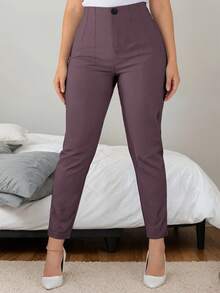 Women's Solid Color Slim Fit Casual Work Pants - Purple - View 7